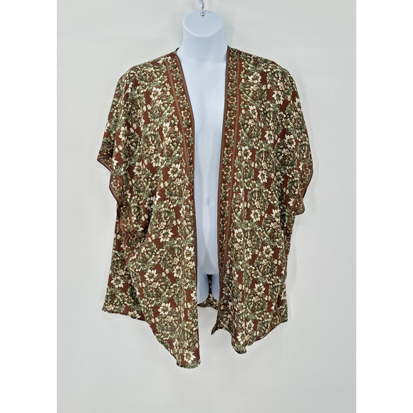 Max Studio Boho Floral‎ Kimono Cardigan 3X Brown Green Open Front Drape Layer - Picture 1 of 8